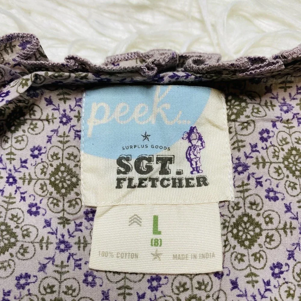 Peek Girls Midi Ruffled Wrap Dress Cap Sleeve Taupe Plum‎ Boho Size Large